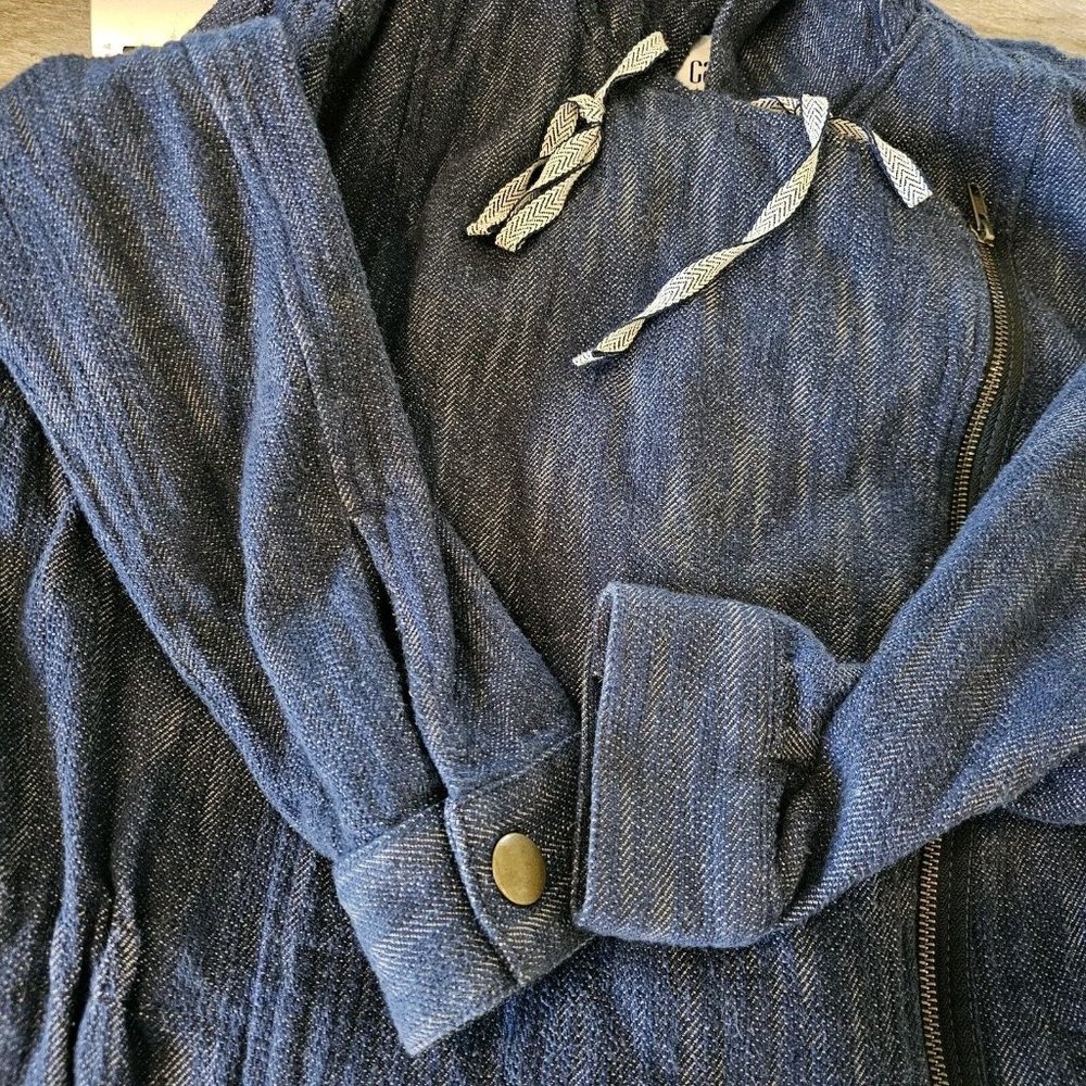 Cabi Jacket M Indigo Blue Anorak Zip Front Hood Pockets Casual Spring Cotton - Picture 6 of 13